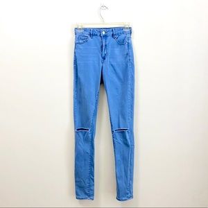 High Waisted Light-wash Distressed Jeans US 26
